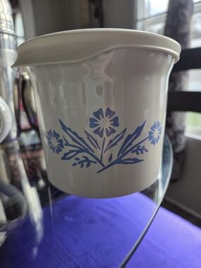 CorningWare White Mug with Lid Blue Anniversary Emblem